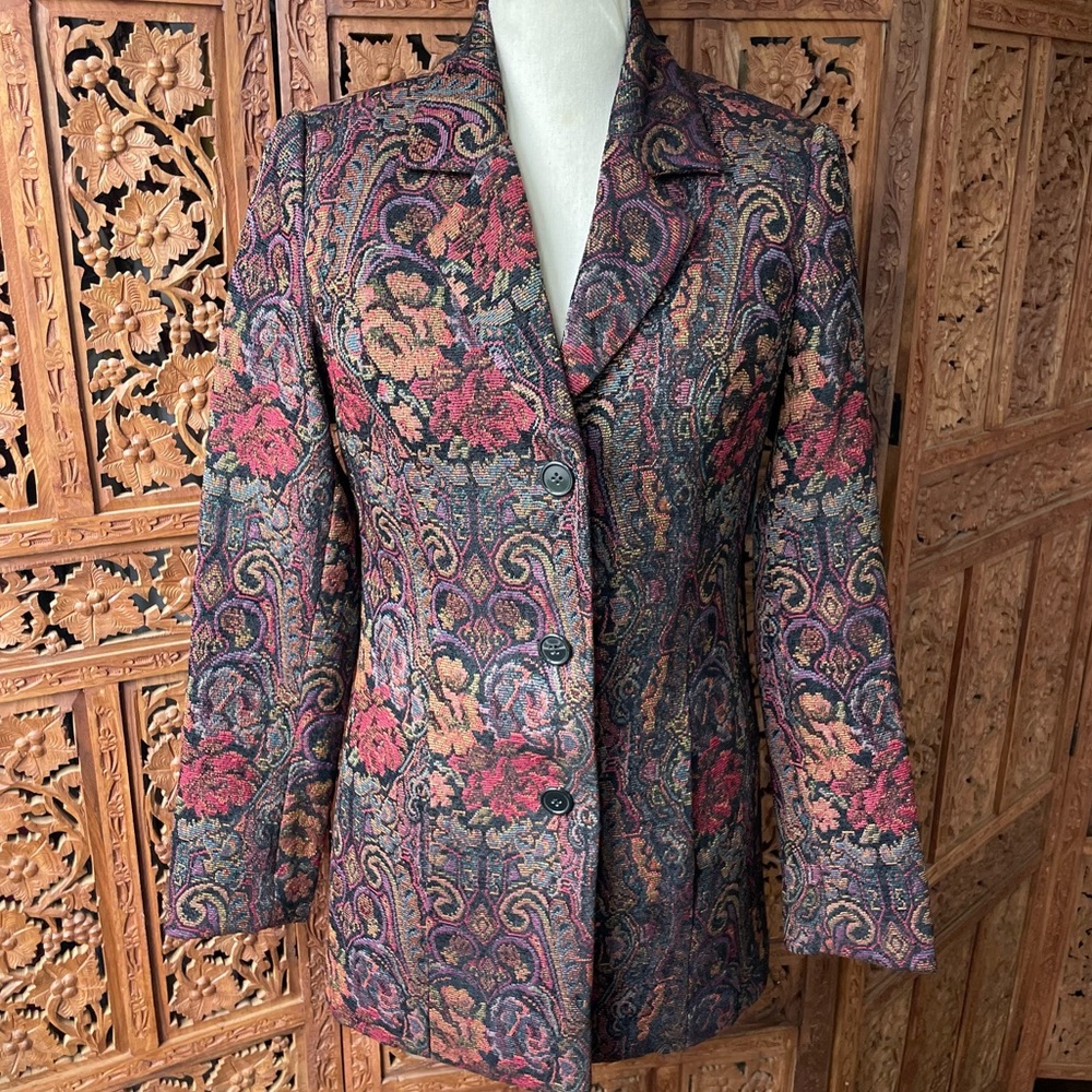 VINTAGE Woven Floral Tapestry Jacquard Brocade Jacket in Multi-Color Penny Lane
